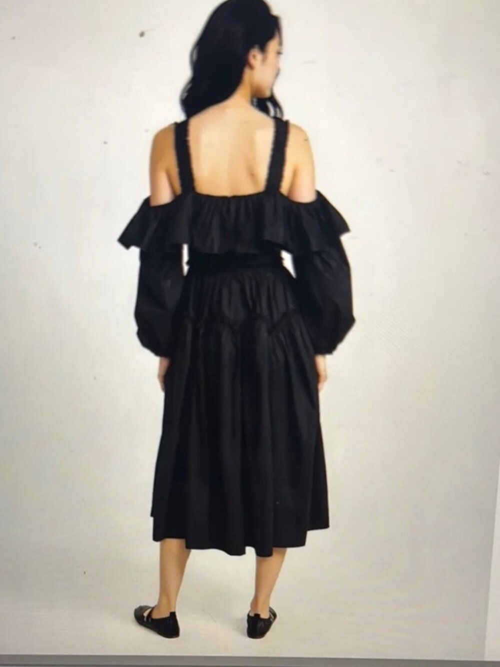 Ulla Johnson Black Caprice Dress Balloon sleeve Off Shoulder Ruffle Midi Maxi 4 - Picture 10 of 15